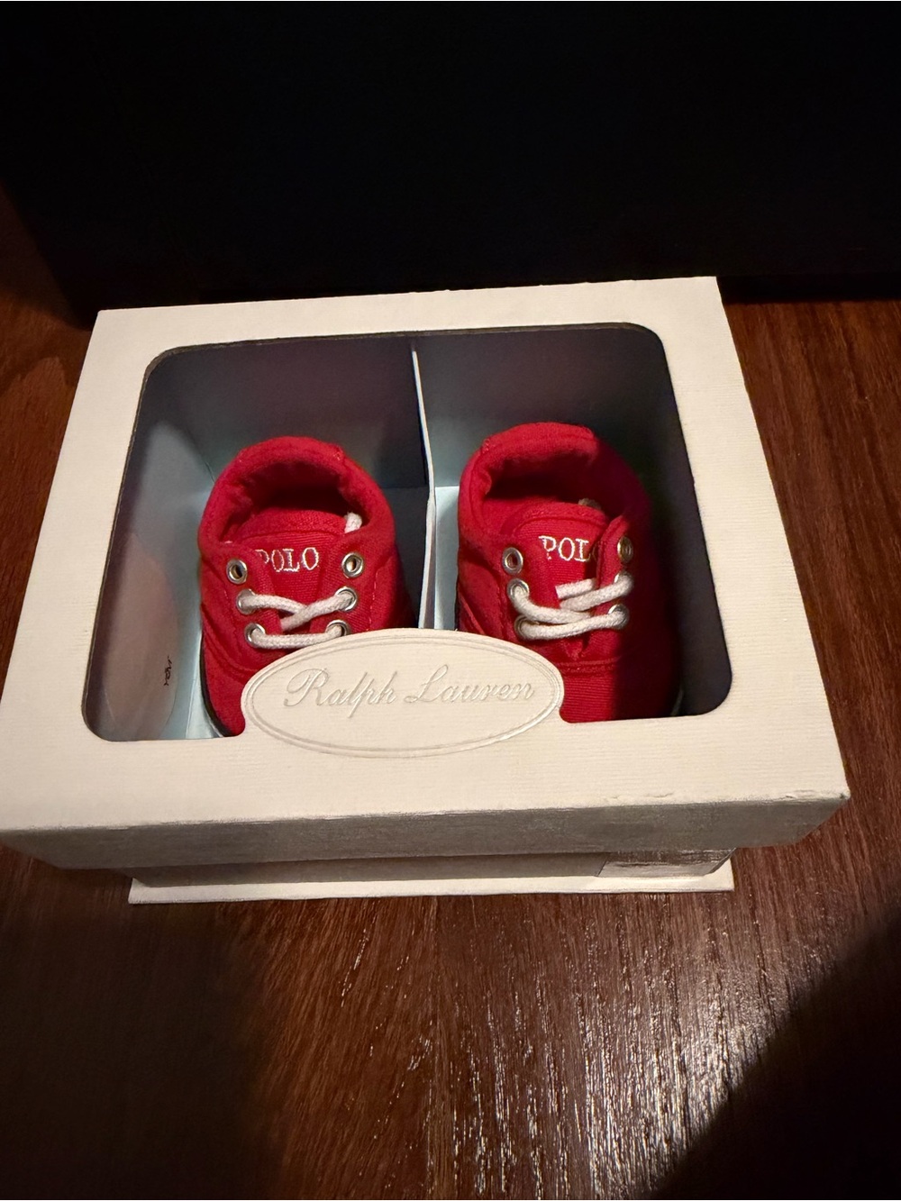 Ralph Lauren Red Canvas Baby Walker Shoes with White Laces